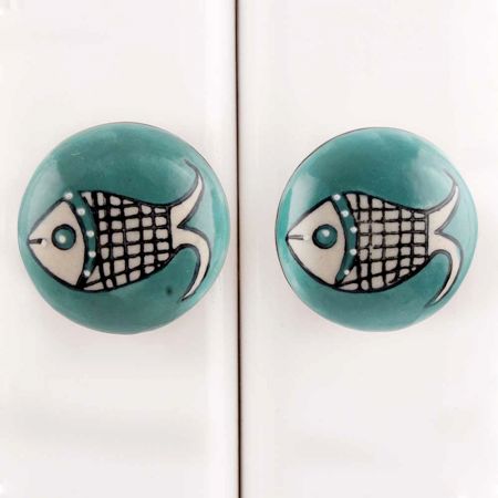 Sea Green Fish Ceramic Dresser Knob